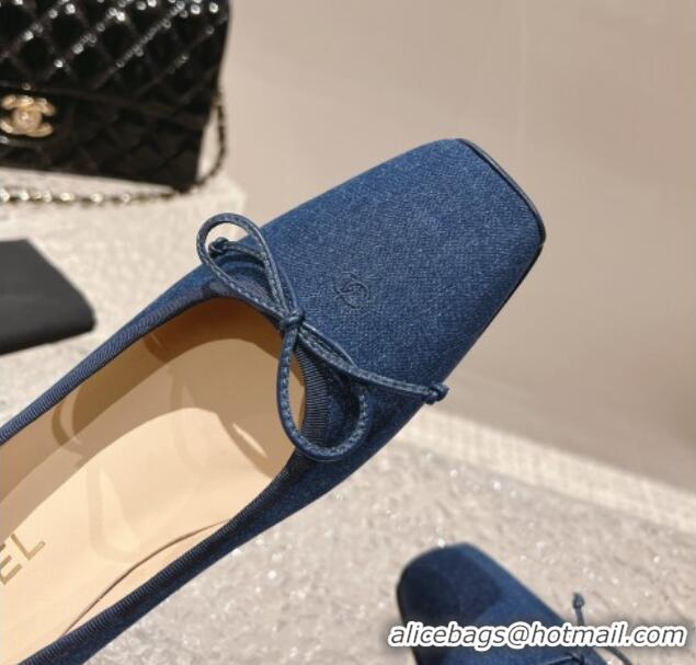 Shop Duplicate Chanel Blue Denim Square Pumps 3.5cm with Bow CH121307