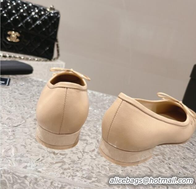 Shop Duplicate Chanel Lambskin Square Pumps 3.5cm with Bow CH121307 Beige 