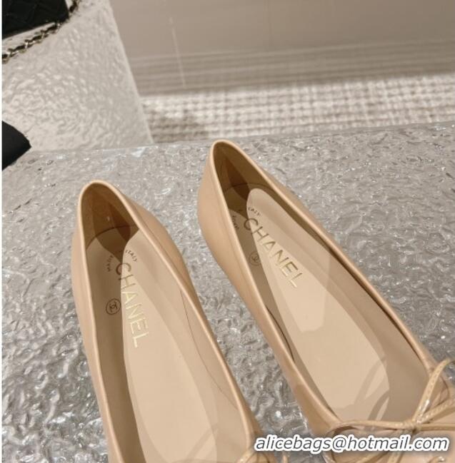 Shop Duplicate Chanel Lambskin Square Pumps 3.5cm with Bow CH121307 Beige 