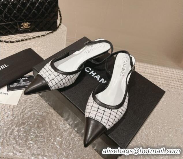 Perfect Chanel Tweed & Leather Slingback Pumps 5cm White/Black 1213036