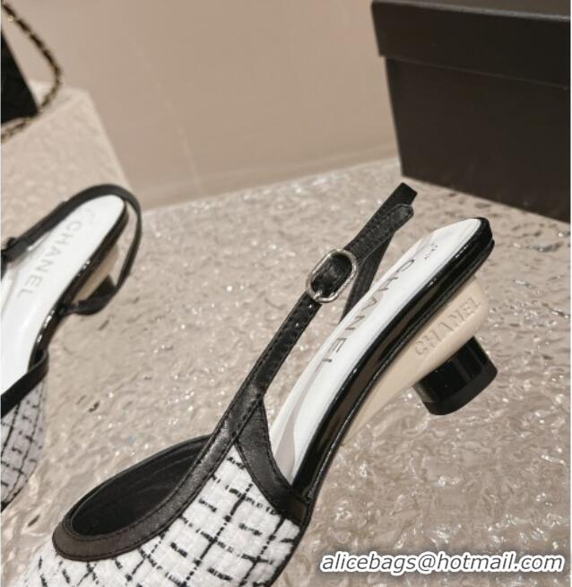 Perfect Chanel Tweed & Leather Slingback Pumps 5cm White/Black 1213036