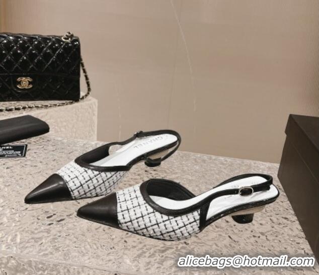 Perfect Chanel Tweed & Leather Slingback Pumps 5cm White/Black 1213036