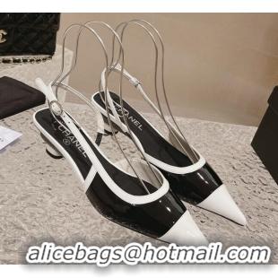 Low Price Chanel Patent Calfskin Slingback Pumps 5cm Black1/White 213037