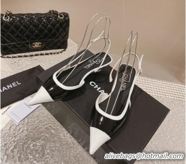 Low Price Chanel Patent Calfskin Slingback Pumps 5cm Black1/White 213037