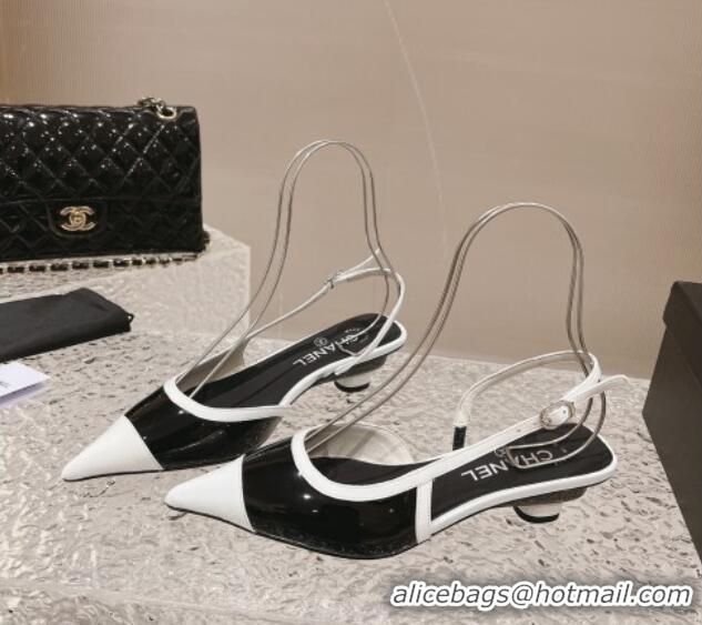 Low Price Chanel Patent Calfskin Slingback Pumps 5cm Black1/White 213037