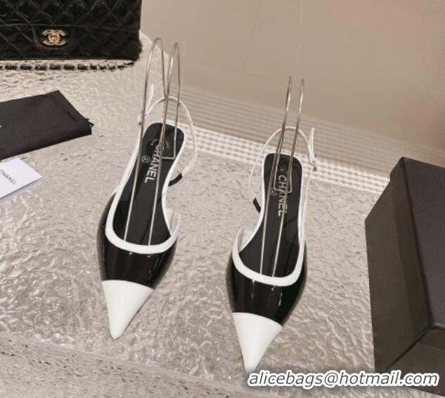 Low Price Chanel Patent Calfskin Slingback Pumps 5cm Black1/White 213037