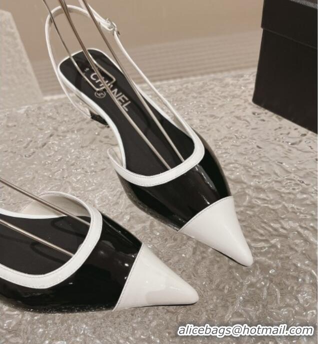 Low Price Chanel Patent Calfskin Slingback Pumps 5cm Black1/White 213037