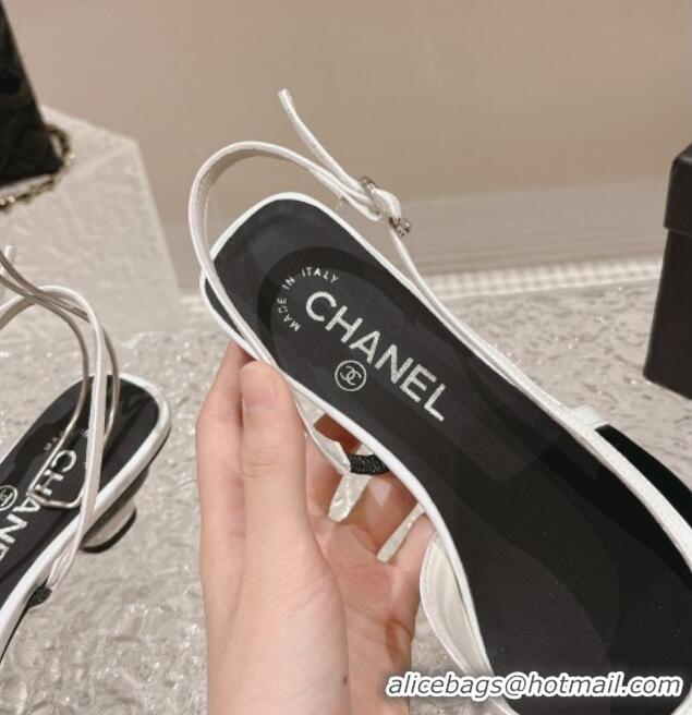 Low Price Chanel Patent Calfskin Slingback Pumps 5cm Black1/White 213037