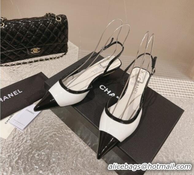 Good Looking Chanel Patent Calfskin Slingback Pumps 5cm White/Black 1213039