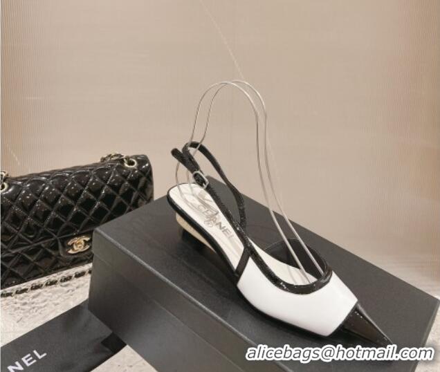 Good Looking Chanel Patent Calfskin Slingback Pumps 5cm White/Black 1213039