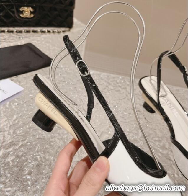 Good Looking Chanel Patent Calfskin Slingback Pumps 5cm White/Black 1213039