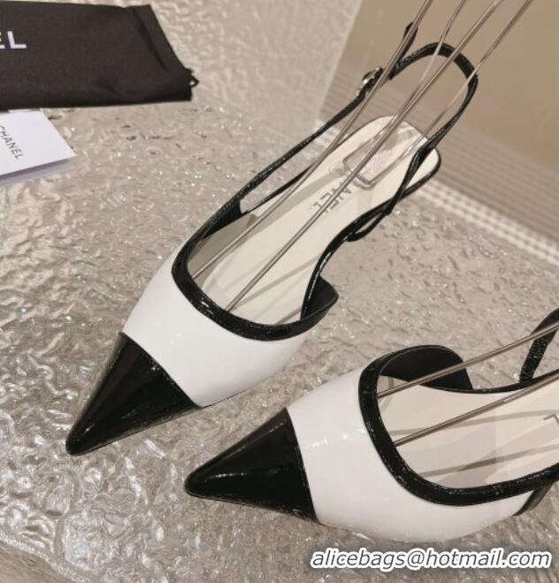 Good Looking Chanel Patent Calfskin Slingback Pumps 5cm White/Black 1213039