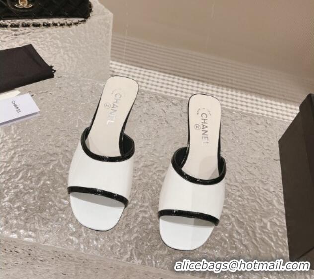 Popular Style Chanel Patent Calfskin Heel Slide Sandals 5cm White1/Black 1213042