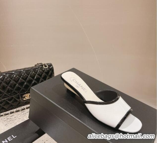 Popular Style Chanel Patent Calfskin Heel Slide Sandals 5cm White1/Black 1213042