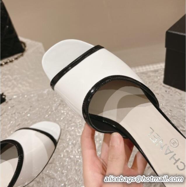 Popular Style Chanel Patent Calfskin Heel Slide Sandals 5cm White1/Black 1213042