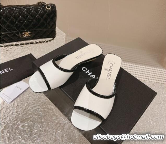 Popular Style Chanel Patent Calfskin Heel Slide Sandals 5cm White1/Black 1213042