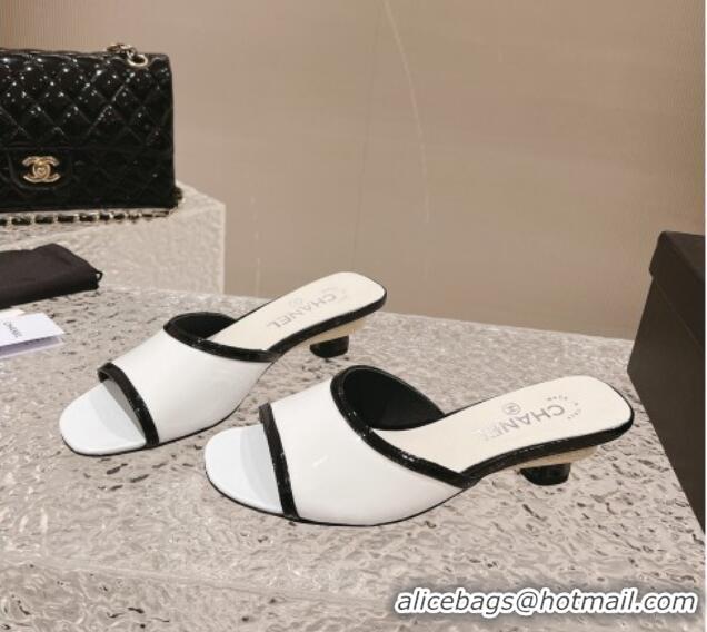 Popular Style Chanel Patent Calfskin Heel Slide Sandals 5cm White1/Black 1213042