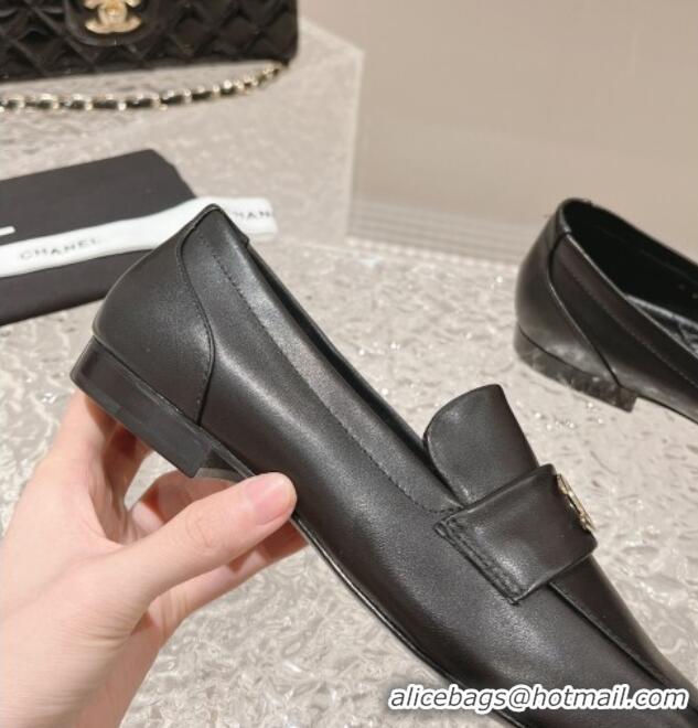 Popular Style Chanel Calfskin Leather Pointed Loafers Black 1213046