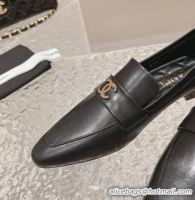 Popular Style Chanel Calfskin Leather Pointed Loafers Black 1213046