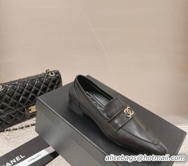 Popular Style Chanel Calfskin Leather Pointed Loafers Black 1213046