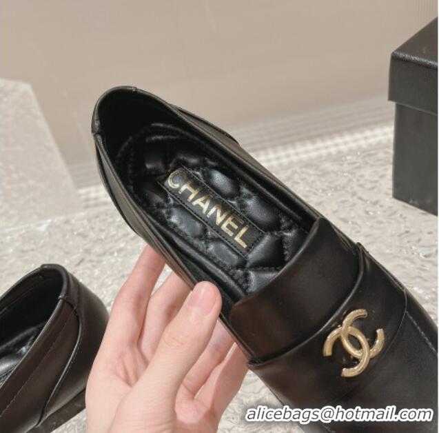 Popular Style Chanel Calfskin Leather Pointed Loafers Black 1213046