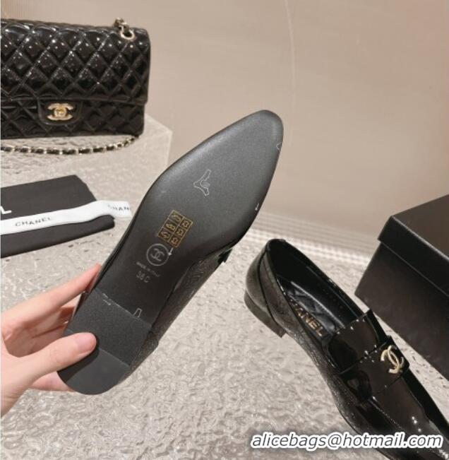 Pretty Style Chanel Patent Calfskin Pointed Loafers Black 1213047