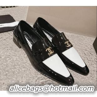 Low Price Chanel Patent Calfskin Pointed Loafers Black/White 1213048