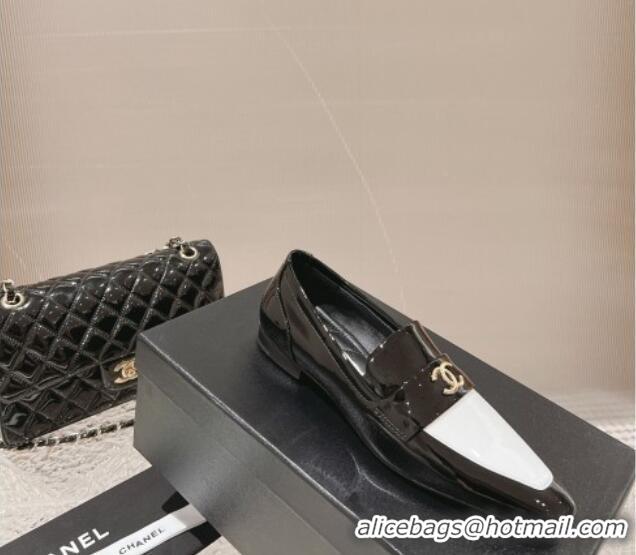 Low Price Chanel Patent Calfskin Pointed Loafers Black/White 1213048