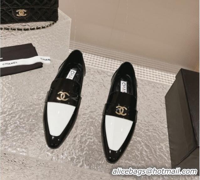 Low Price Chanel Patent Calfskin Pointed Loafers Black/White 1213048