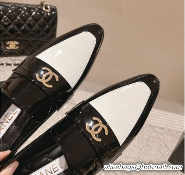 Low Price Chanel Patent Calfskin Pointed Loafers Black/White 1213048