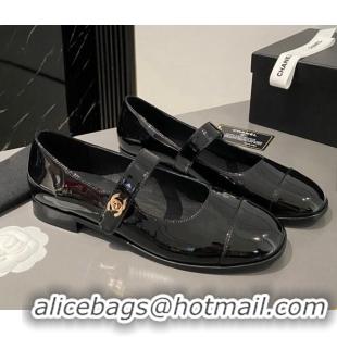 Best Product Chanel Patent Calfskin Mary Janes Flat Shoes Black 1213054