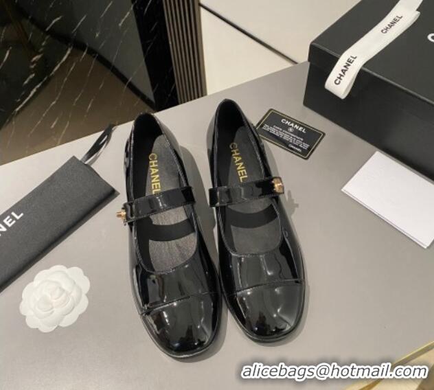 Best Product Chanel Patent Calfskin Mary Janes Flat Shoes Black 1213054