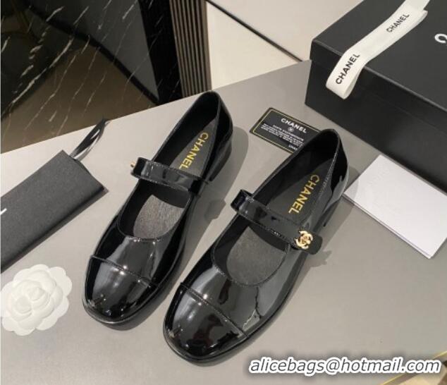 Best Product Chanel Patent Calfskin Mary Janes Flat Shoes Black 1213054