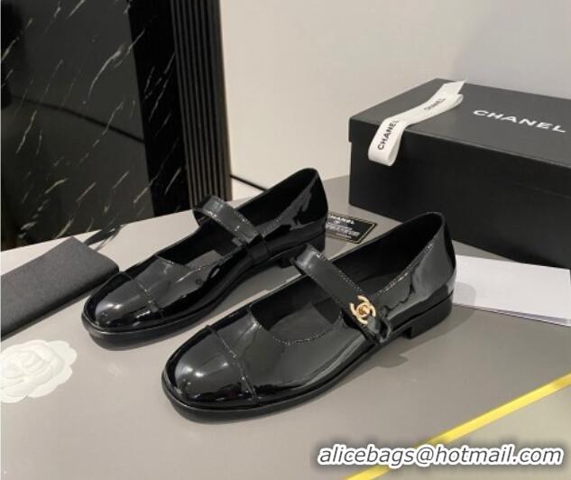 Best Product Chanel Patent Calfskin Mary Janes Flat Shoes Black 1213054