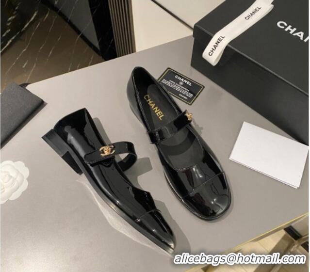 Best Product Chanel Patent Calfskin Mary Janes Flat Shoes Black 1213054