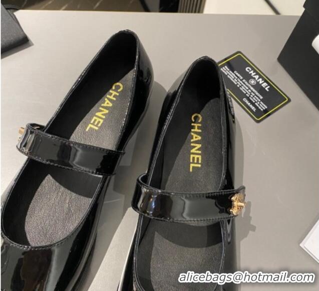 Best Product Chanel Patent Calfskin Mary Janes Flat Shoes Black 1213054