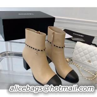 Good Product Chanel Calfskin Ankle Boots with CC Chain Beige 1213056