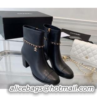 Best Price Chanel Calfskin Ankle Boots with CC Chain Black 213057