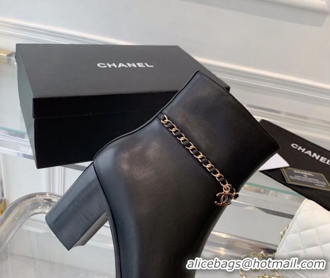 Best Price Chanel Calfskin Ankle Boots with CC Chain Black 213057