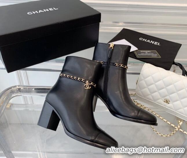 Best Price Chanel Calfskin Ankle Boots with CC Chain Black 213057