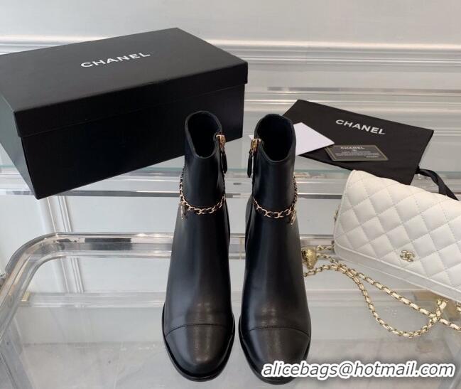 Best Price Chanel Calfskin Ankle Boots with CC Chain Black 213057