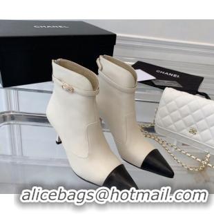 Buy Luxury Chanel Calfskin Pointed Ankle Boots 7.5cm with Buckle White 213061