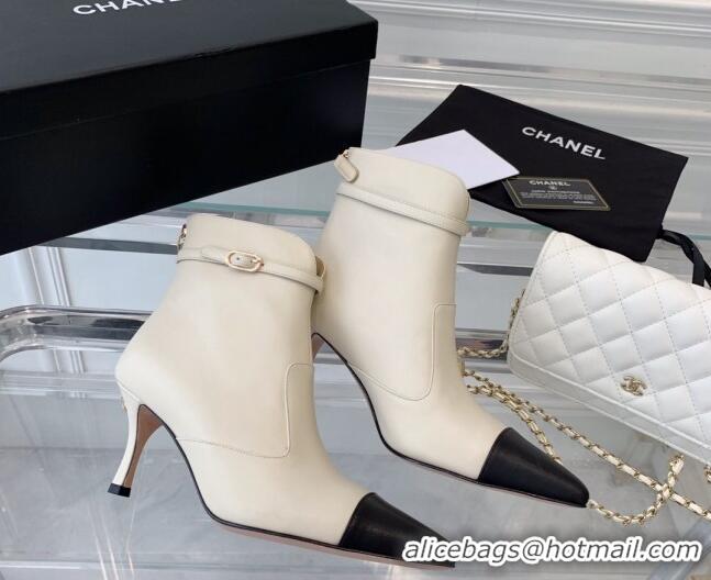 Buy Luxury Chanel Calfskin Pointed Ankle Boots 7.5cm with Buckle White 213061