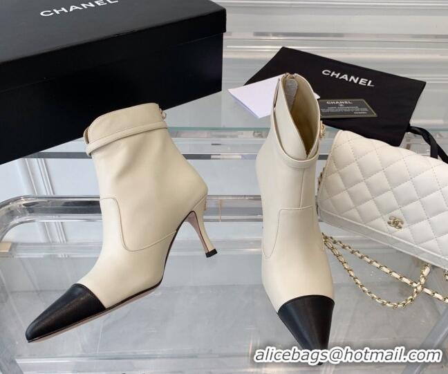 Buy Luxury Chanel Calfskin Pointed Ankle Boots 7.5cm with Buckle White 213061