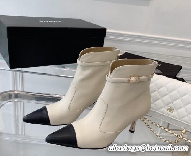 Buy Luxury Chanel Calfskin Pointed Ankle Boots 7.5cm with Buckle White 213061