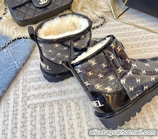 Unique Style Chanel PVC Snow Boots with CC Embroidery Black 213062