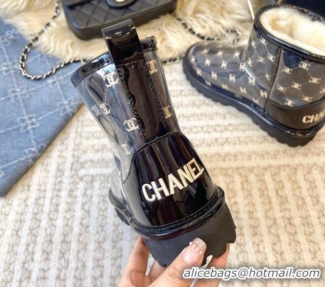 Unique Style Chanel PVC Snow Boots with CC Embroidery Black 213062