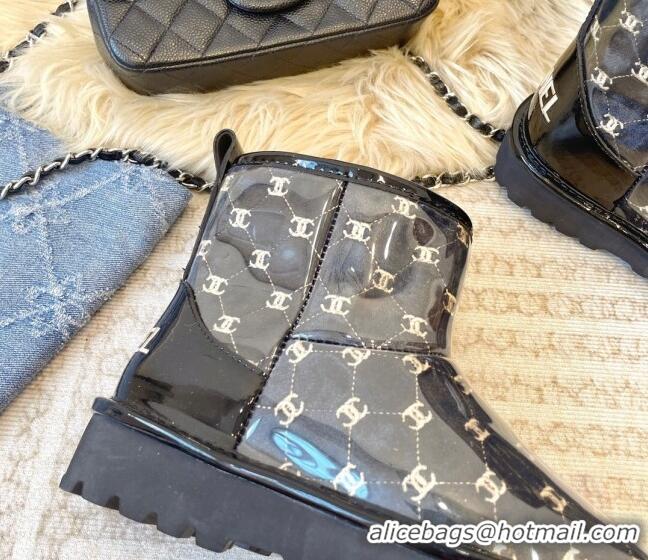 Unique Style Chanel PVC Snow Boots with CC Embroidery Black 213062