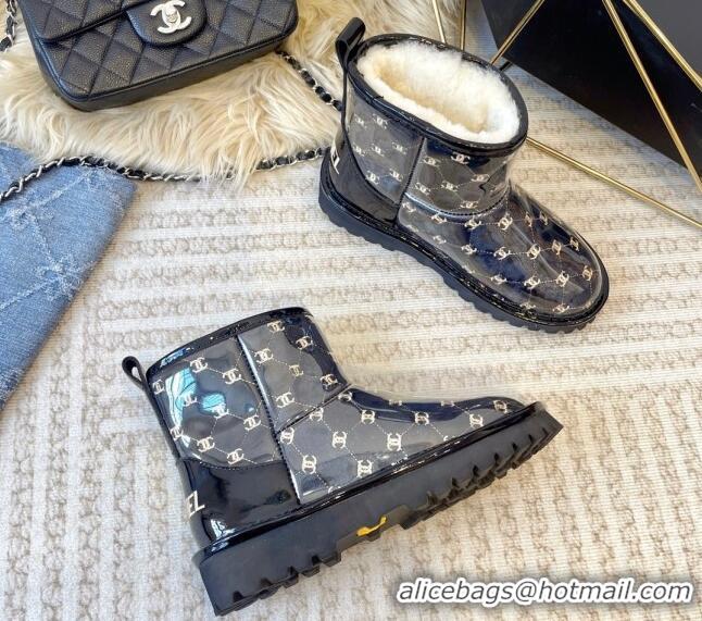 Unique Style Chanel PVC Snow Boots with CC Embroidery Black 213062