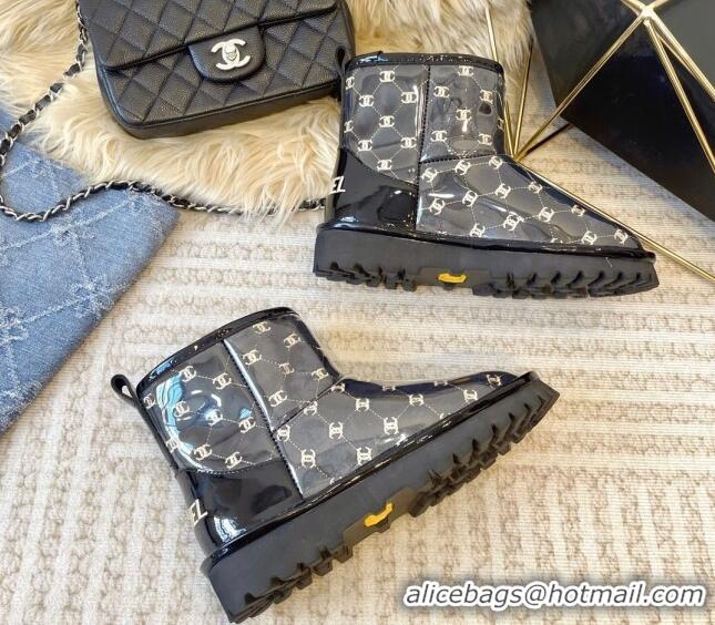 Unique Style Chanel PVC Snow Boots with CC Embroidery Black 213062